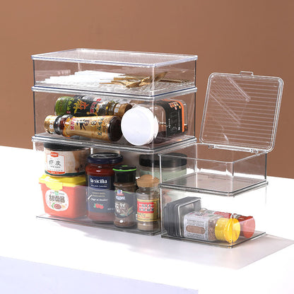 Desktop Storage Box with Lid Flip-Top Rectangular Transparent Acrylic Storage Box Kitchen Cosmetics Sundry Work Station