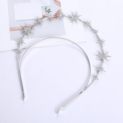 European and American Personalized Baroque Style Sun Moon Star Earrings Double-Layered Six-Pointed Star Headband with Diamonds and Shiny Decorations