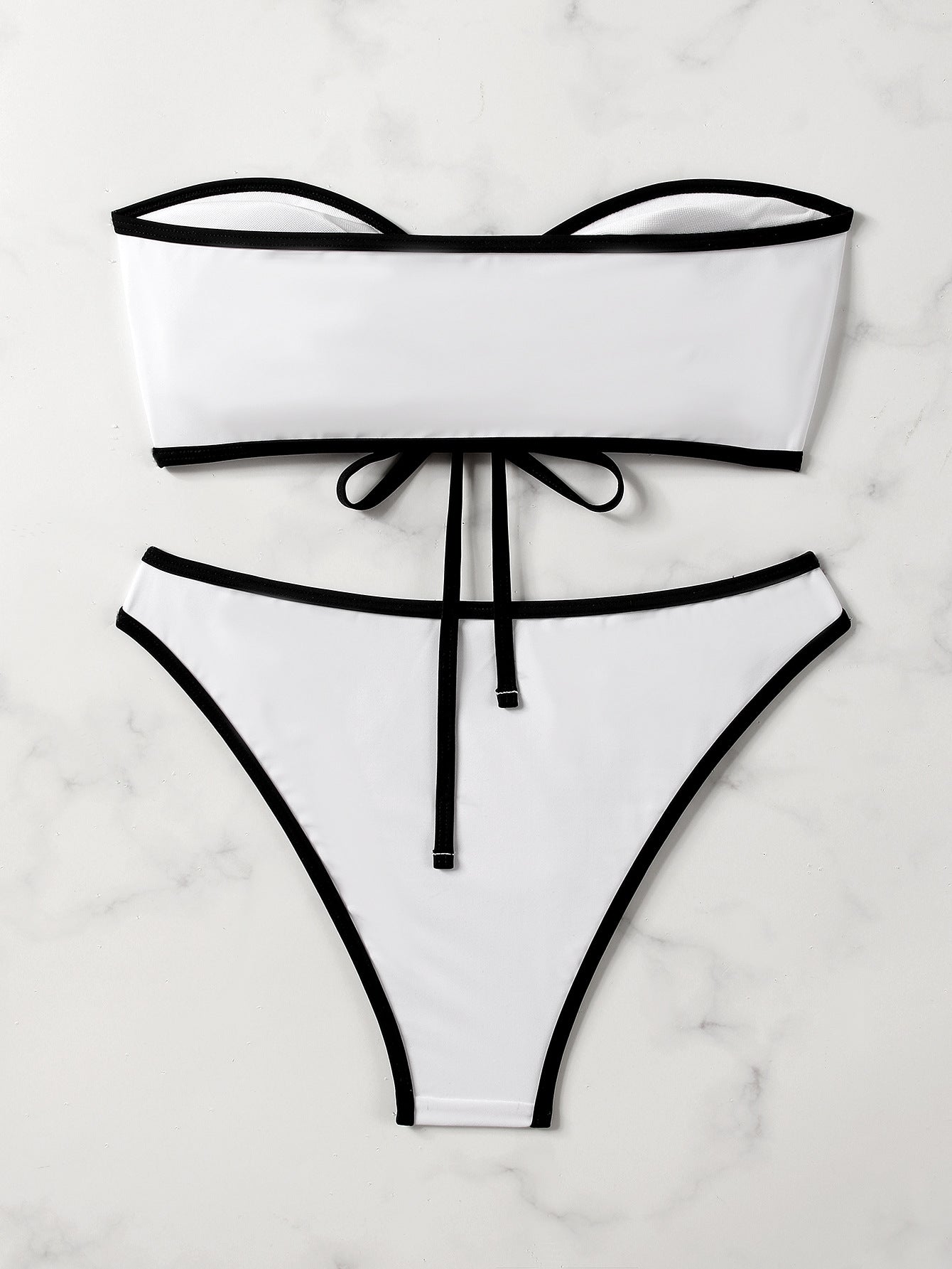 European and American Style Sexy Bandeau Bikini Swimsuit for Women, Solid Color with Chest Pads, Simple Cross-Border Two-Piece Swimsuit