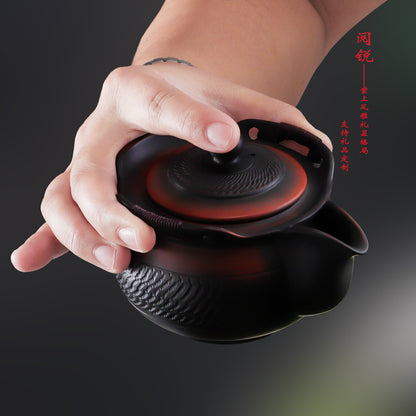 Yue Rui Handheld Purple Clay Teapot with Quick-Opening Knife for Home Use, Vintage Style, Anti-Scalding Tea Set for One Person with Built-In Tea Strainer