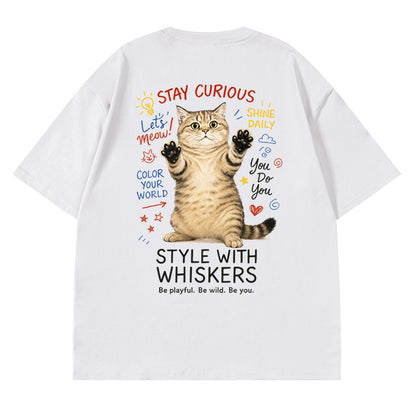 Cross-border short-sleeved T-shirt for boys and girls Korean-style cartoon casual pet cat hip-hop top for lovers summer versatile half-sleeve