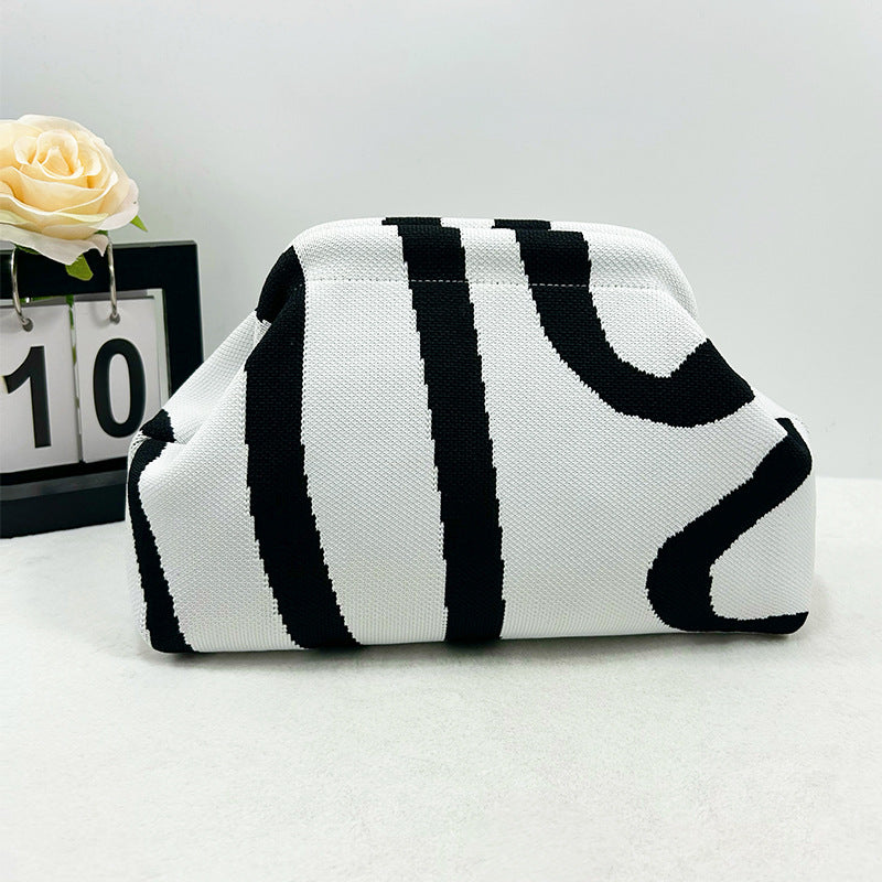 Cross-Border Dropshipping Knitted Bag Striped Clutch Bag for Women Fly-Knit Cloud Versatile Stylish Portable Makeup Bag Large Capacity
