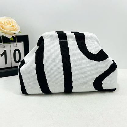 Cross-Border Dropshipping Knitted Bag Striped Clutch Bag for Women Fly-Knit Cloud Versatile Stylish Portable Makeup Bag Large Capacity