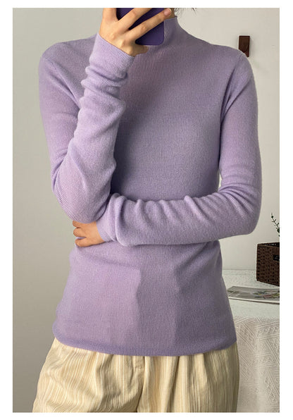 Machine Washable 100% Superfine Wool Sweater for Women Autumn and Winter New Loose Half Turtleneck Knitted Bottoming Sweater for Women