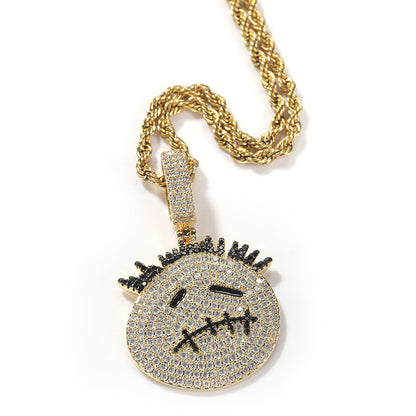 Gu Meng New Product Small Prickly Head Cartoon Hip Hop Men's Necklace Pendant European and American Street Fashion Brand Zircon Pendant