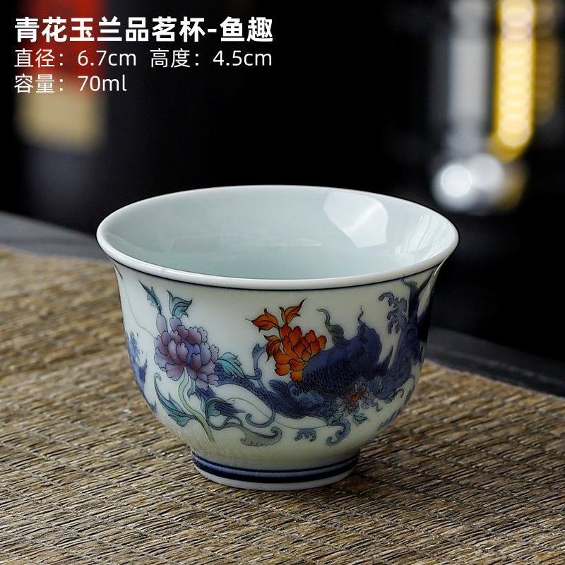 Yuerui Ceramic New Blue and Flower Tea Cup Underglaze Color Retro Yulan Cup Bowl of Kung Fu Tea Zen Tea Master Cup