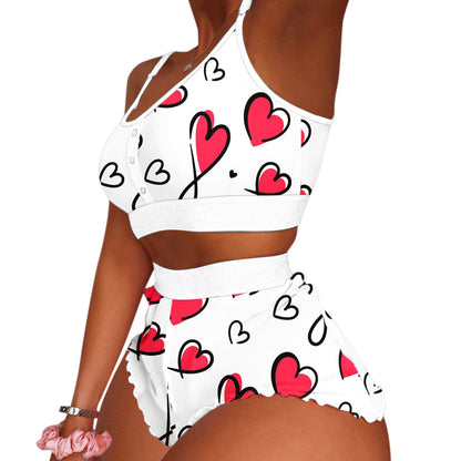 European and American Foreign Trade Cross-Border Sales Strawberry Print Camisole Two-Piece Loungewear Sweet Pajamas Stylish Sweet Style