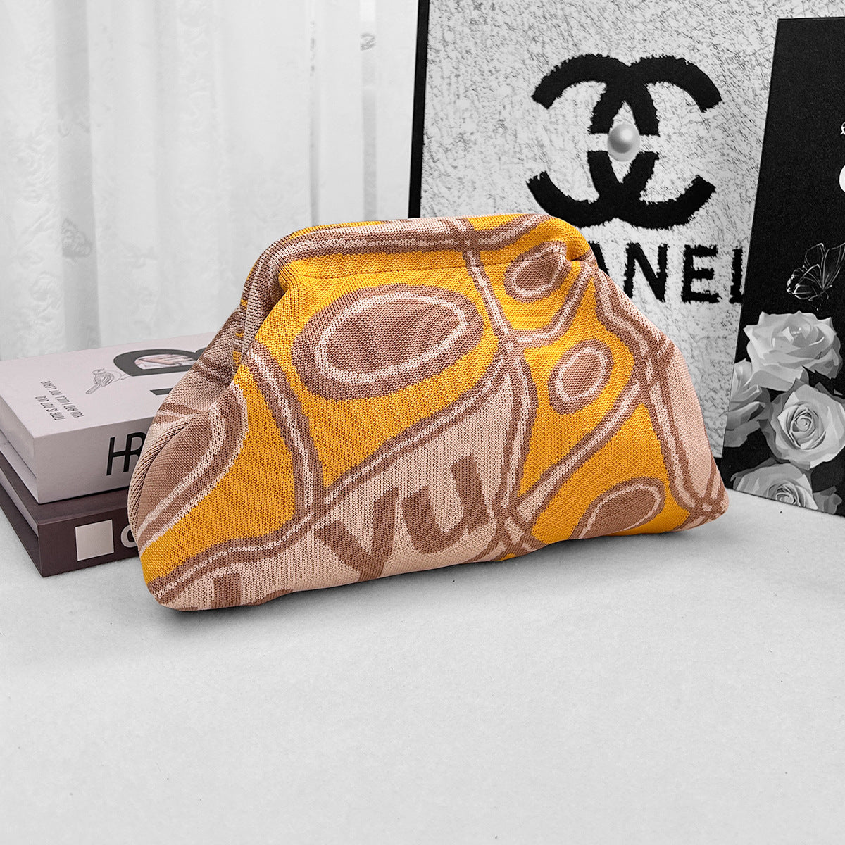 Cross-Border Dropshipping Knitted Bag Striped Clutch Bag for Women Fly-Knit Cloud Versatile Stylish Portable Makeup Bag Large Capacity