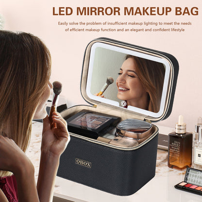 Cross-Border Led Mirror Travel Makeup Bag, Makeup Mirror, Cosmetics Portable Large-Capacity Makeup Case, Hand-Held Beauty Bag