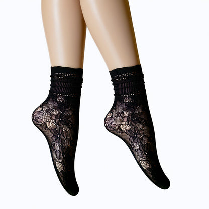 Summer Small Mesh Lace Short Net Socks Breathable Short Stockings Invisible Socks plus size Black Pearl Short Socks