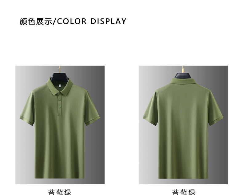 Cross-border Foreign Trade Copper Ammonia Silk T-shirt Men's Business Casual Short-sleeved Summer Gastrodia elata Mulberry Silk Lapel Men's Polo Shirt