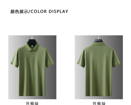 Cross-border Foreign Trade Copper Ammonia Silk T-shirt Men's Business Casual Short-sleeved Summer Gastrodia elata Mulberry Silk Lapel Men's Polo Shirt