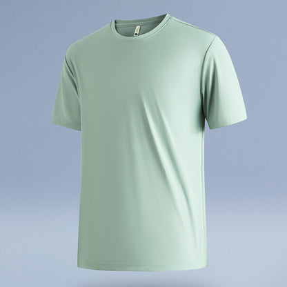 Dan Baoni | Summer Cool Sense Sunscreen Solid Color Advanced Sense Ice Silk Men's T-Shirt Loose Round Neck Shoulder Short Sleeve Customization
