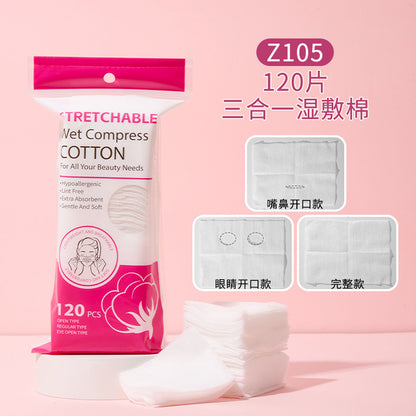 Cross-Border Full English 150 Pieces of Round Sandwich Makeup Cotton Pads, Wet Compress Makeup Remover Cotton, Neutral Round Cotton Z101