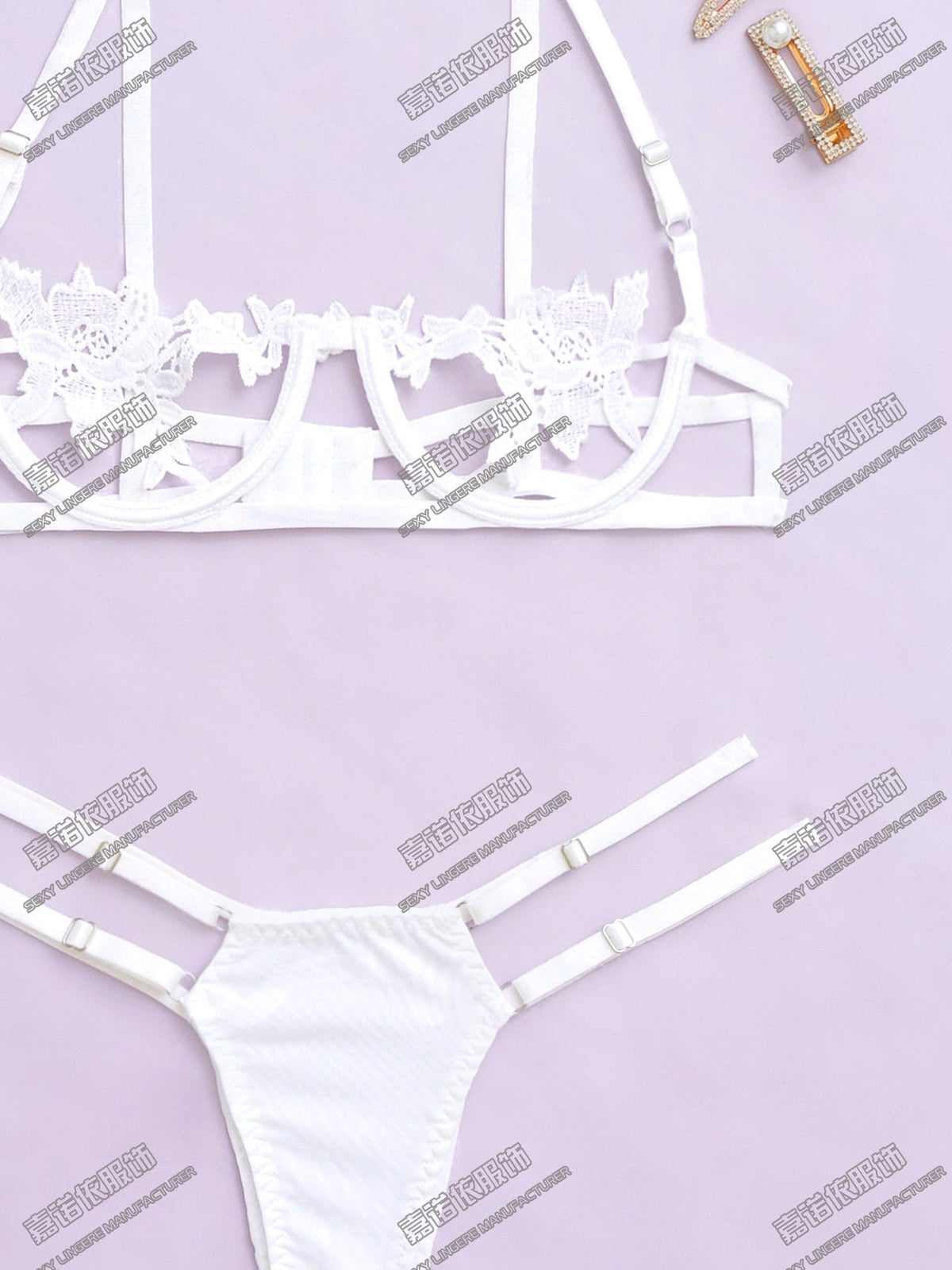 Sexy Underwear Lace Embroidery Hollow Pattern European and American Sexy Two-piece Set Cross-border Sale Supply Exclusive