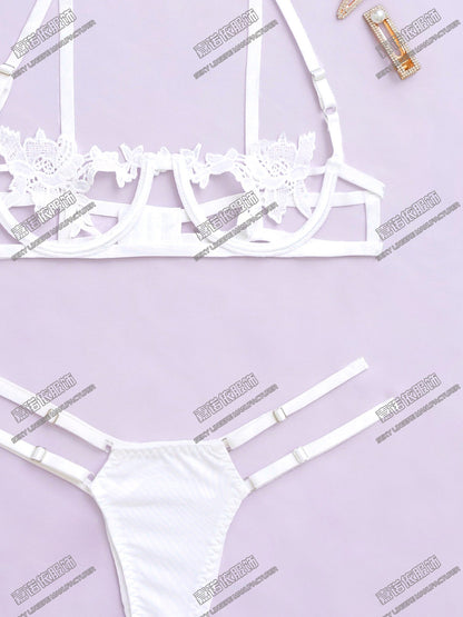 Sexy Underwear Lace Embroidery Hollow Pattern European and American Sexy Two-piece Set Cross-border Sale Supply Exclusive
