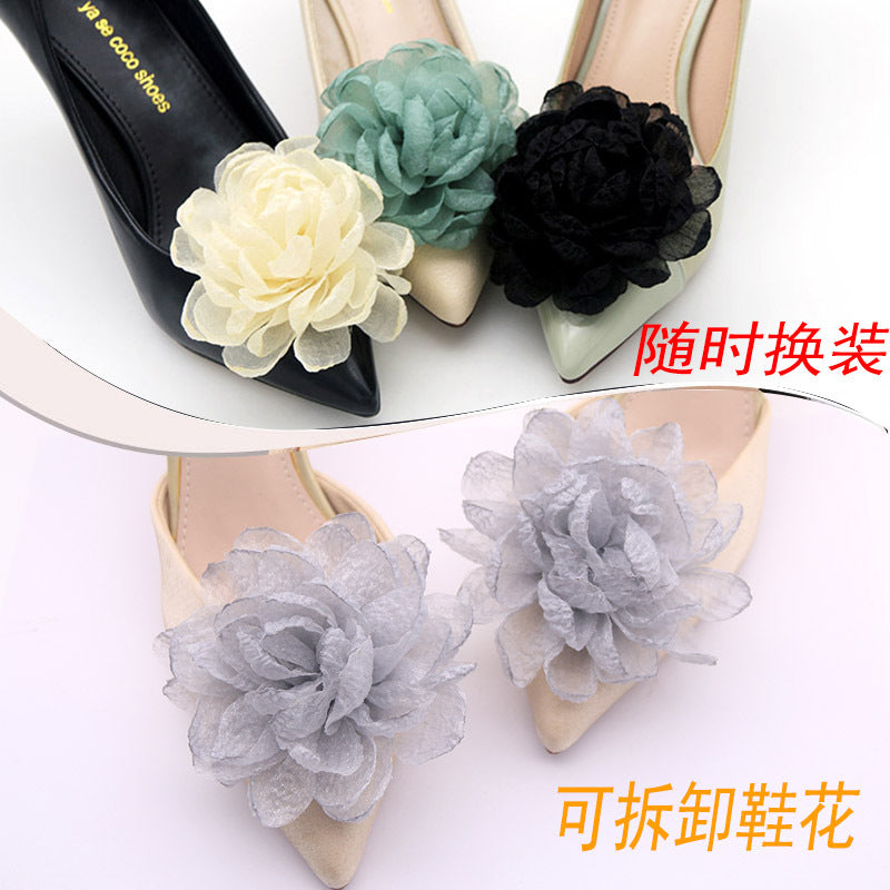 Easiest for Match Camellia High Heels Decorations Starry Sky Yarn Burnt Edge Flowers Bridal Shoe Flowers Handmade Wedding Shoe Accessories