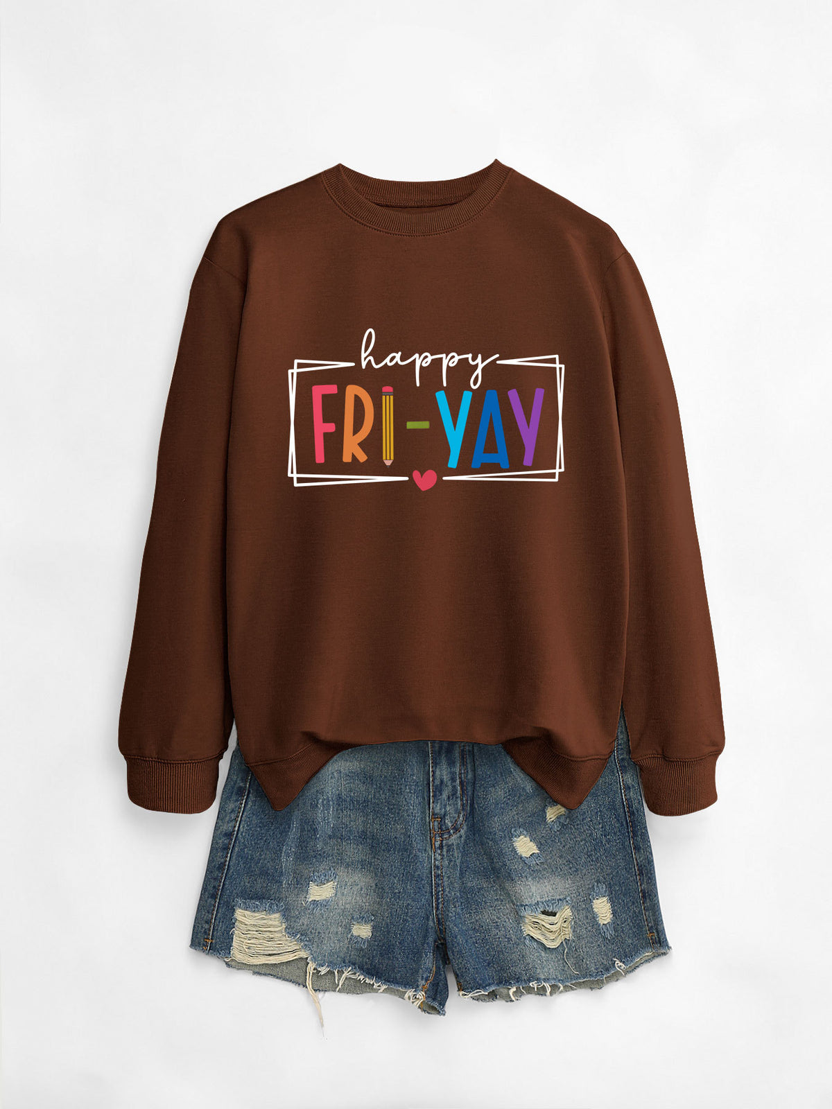 Amazon Ebay Round Neck Sweatshirt Happy Fri Yay Fun Letters Casual Fashion Long-Sleeved Tops in Stock