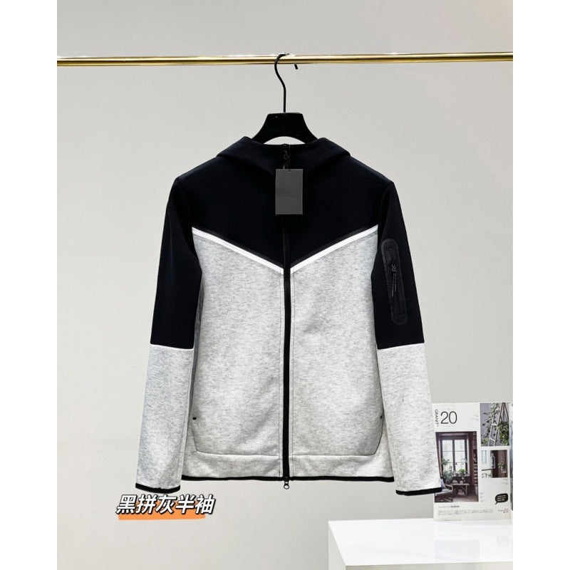 2024 Spring and Autumn Casual Sports Cotton Air Layer Hooded Zipper Cardigan Men's Jacket 490 Coat