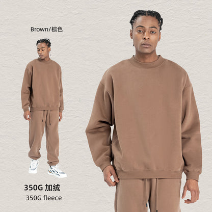 Cai Xiang Island Men's Clothing | Autumn and Winter 350g Dopamine Fleece Oversized Loose Trendy Brand Men's Sweatshirt and Pants Set
