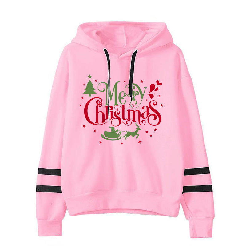 Christmas tree Merry Christmas print parallel bars striped sweater autumn and winter European and American men's and women's coat top