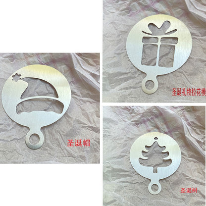 Factory Direct sales Christmas creative stainless steel coffee Garland piece mold portable coffee milk bubble spray flower printing template