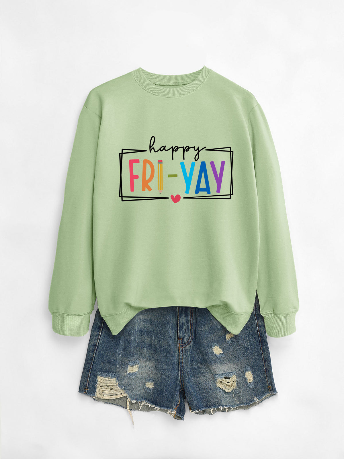 Amazon Ebay Round Neck Sweatshirt Happy Fri Yay Fun Letters Casual Fashion Long-Sleeved Tops in Stock