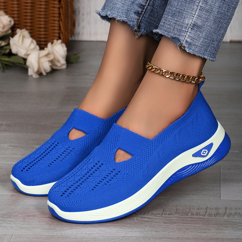 Women's Shoes Cross-Border Large Size Casual Shoes Fly-Knit Breathable Shoes Women's Lightweight and Comfortable Mesh Shoes Soft Sole Shallow Shoes