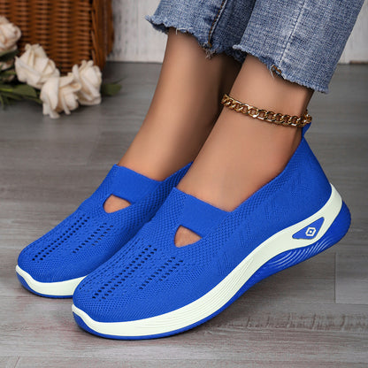 Women's Shoes Cross-Border Large Size Casual Shoes Fly-Knit Breathable Shoes Women's Lightweight and Comfortable Mesh Shoes Soft Sole Shallow Shoes