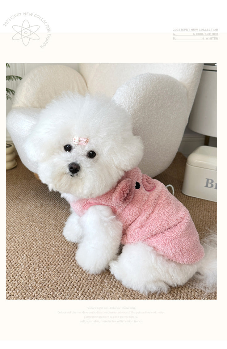 Winter New Ins Style fleece-lined Warm Pet Dog Cat Clothes Teddy Bixiong VIP Cartoon Embroidered Vest