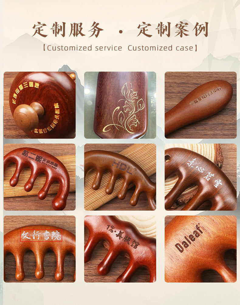 Golden silk sandalwood lotus fish carved massage comb scalp head massage wide tooth comb small comb solid wood comb meridian comb