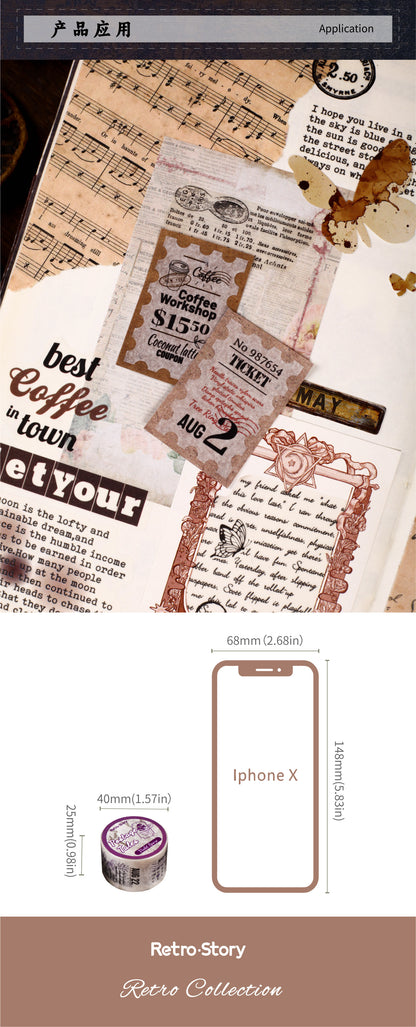 Retrostory Postmark Illustrated Retro Style Long Stamps 6 Types Journal Material Collage Base Pet Washi Tape