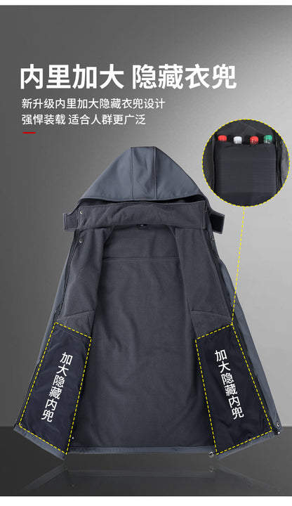 Men's Autumn and Winter Fleece-Lined Thickened Softshell Tactical Outdoor Sports Workwear Suit, Waterproof and Windproof
