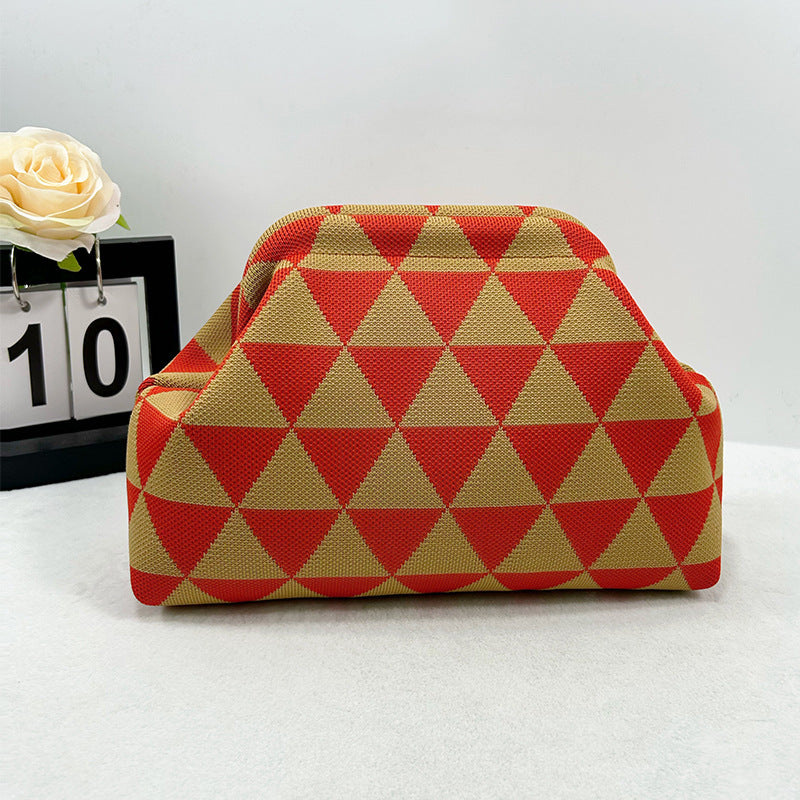 Cross-Border Dropshipping Knitted Bag Striped Clutch Bag for Women Fly-Knit Cloud Versatile Stylish Portable Makeup Bag Large Capacity
