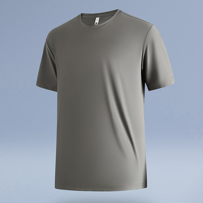 Dan Baoni | Summer Cool Sense Sunscreen Solid Color Advanced Sense Ice Silk Men's T-Shirt Loose Round Neck Shoulder Short Sleeve Customization