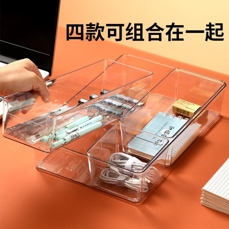 Desktop Storage Box Small Miscellaneous Stationery Sticky Notes Handbook Pencil Transparent Narrow Long Storage Storage Box