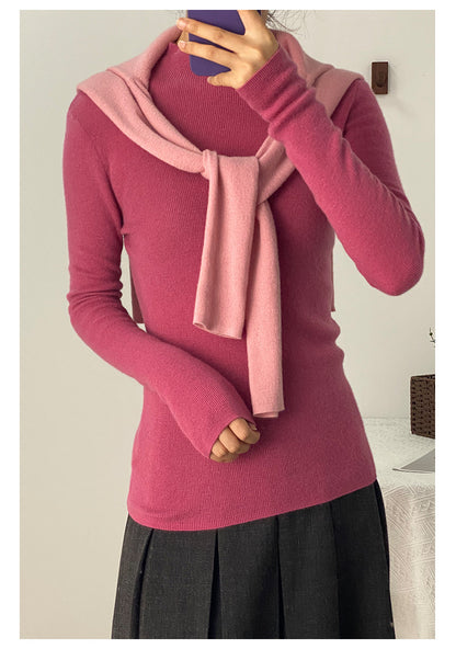 Machine Washable 100% Superfine Wool Sweater for Women Autumn and Winter New Loose Half Turtleneck Knitted Bottoming Sweater for Women