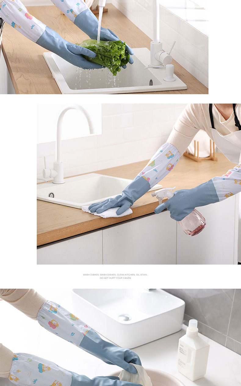 Winter Thickened fleece-lined Women's Waterproof Household Dishwashing Brush Bowl Kitchen Housework Gloves Washing Clothes Durable Latex Rubber