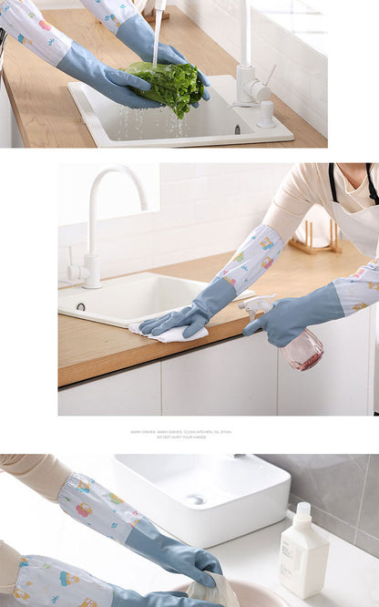 Winter Thickened fleece-lined Women's Waterproof Household Dishwashing Brush Bowl Kitchen Housework Gloves Washing Clothes Durable Latex Rubber