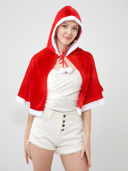 Santa Claus Cape Cape Cape Adult Female Hooded Golden Velvet Santa Claus Costume Performance Clothes