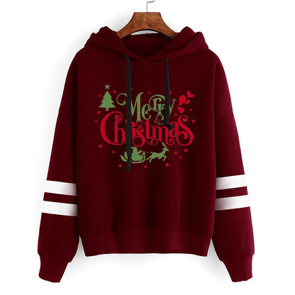 Christmas tree Merry Christmas print parallel bars striped sweater autumn and winter European and American men's and women's coat top