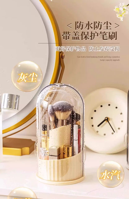 Cosmetic Brush Storage Cylinder Rotating Dustproof Dressing Table Cosmetic Storage Box Lipstick Eyeshadow Storage Rack Desktop Pen Holder