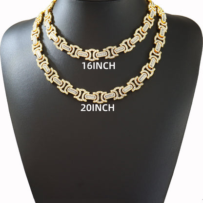 Cross-border European and American hip-hop men's and women's fashion cool flash decorative neck chain diamond geometric personality stitching clavicle chain necklace