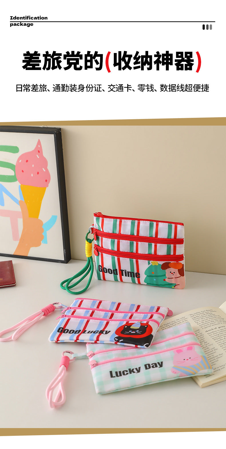 Plaid Contrasting Color Id Cosmetics Bag Travel Abroad Id Card Passport Ticket Card Bag Portable Multi-Functional Carry-On Bag