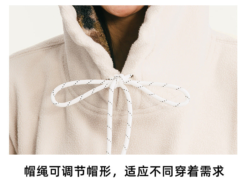 Black Fleet American Casual Style Unisex Versatile Hooded Warm Top Couple Style Hiking Fleece Solid Color Sweatshirt