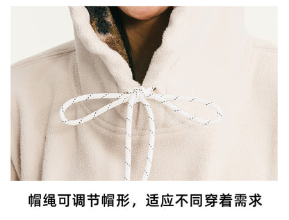 Black Fleet American Casual Style Unisex Versatile Hooded Warm Top Couple Style Hiking Fleece Solid Color Sweatshirt