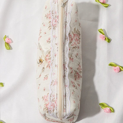 Cotton Lace Trim Storage Bag for Makeup Brushes, Cotton Makeup Bag, Toiletry Travel Soft Brush Pouch for Women, Artistic Style