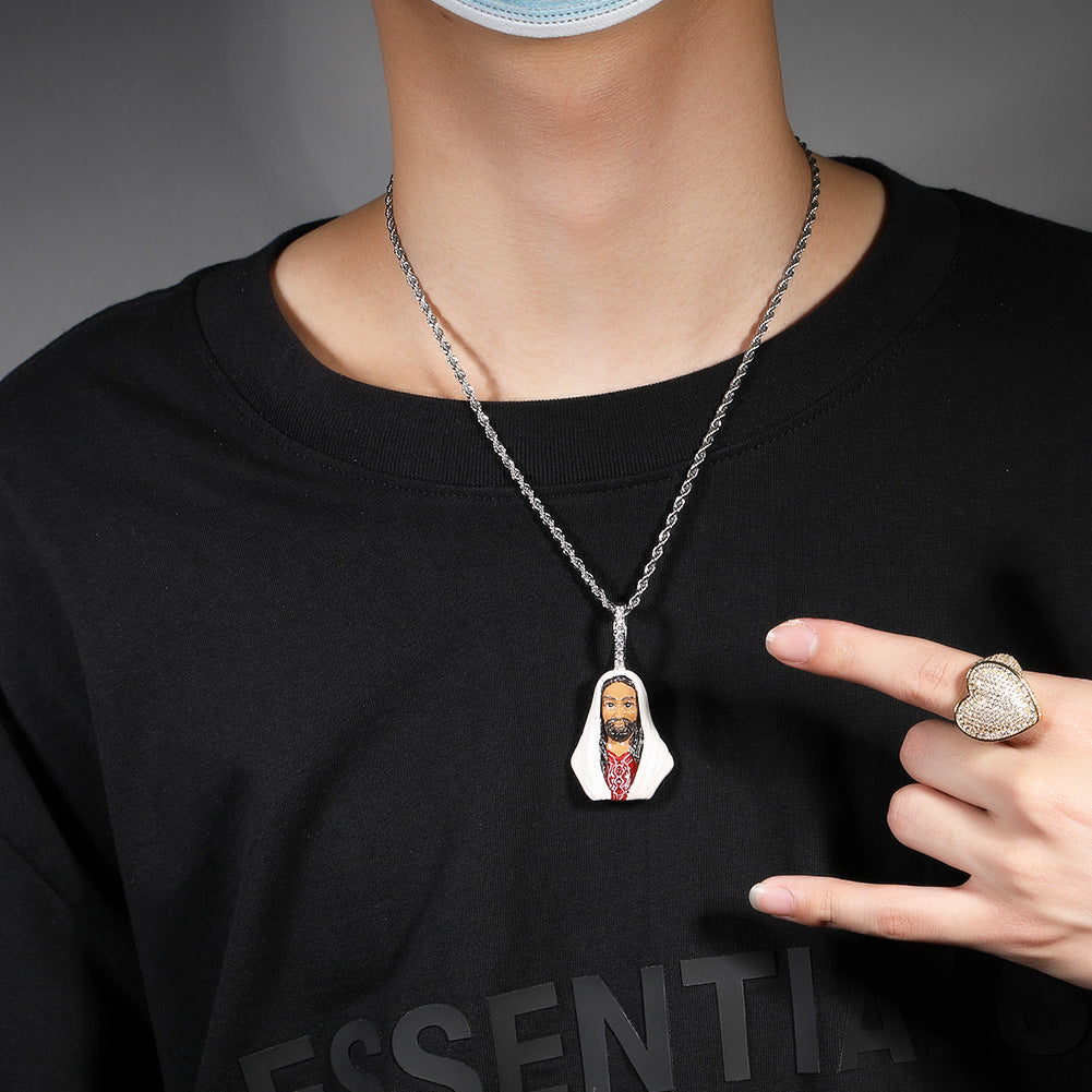 European and American New Products Copper Material Enamel Men's Avatar Personalized Hip-Hop Pendant Necklace Trendy Accessories Jewelry Wholesale