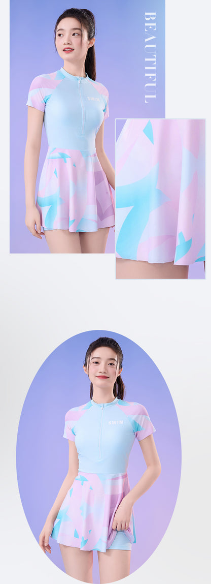 New Small Floral Swimsuit Seaside Beach Holiday One-piece Swim Skirt Split Safety Trunks Swimsuit with Chest Pad suit