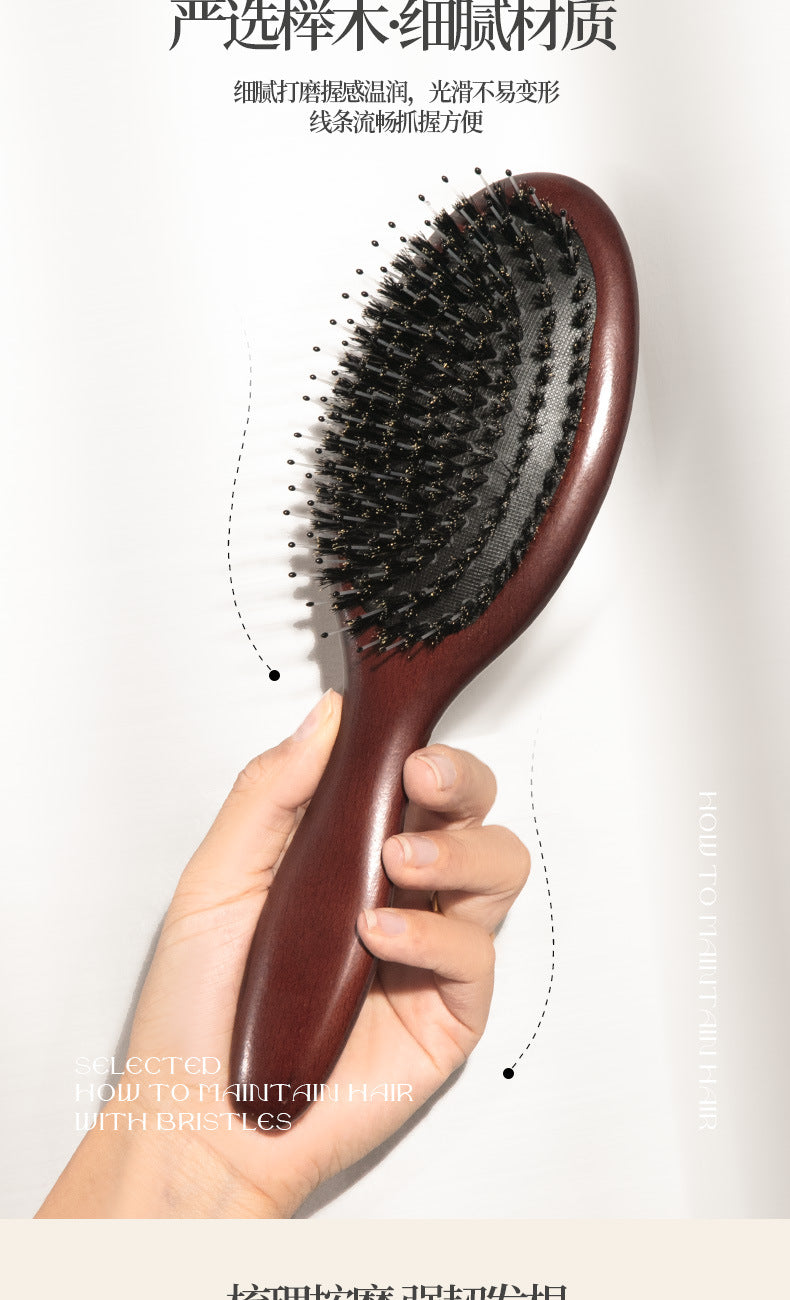 Natural and Authentic Boar Bristle Air Cushion Comb Air Bag Massage Comb Scalp Meridian Fluffy Bamboo Comb Beech Wood Comb Wholesale